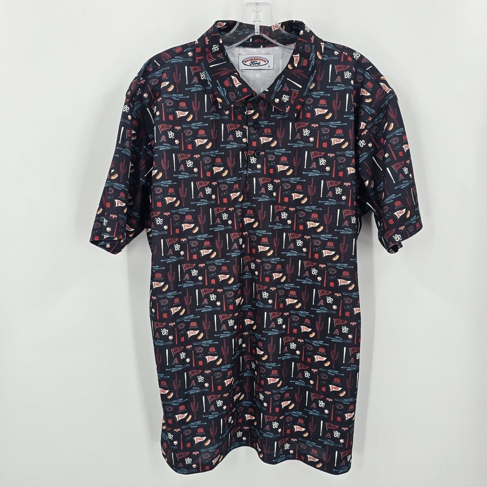 Arizona Diamondbacks Polo Mens Large Black and Red Team Patterned Baseball